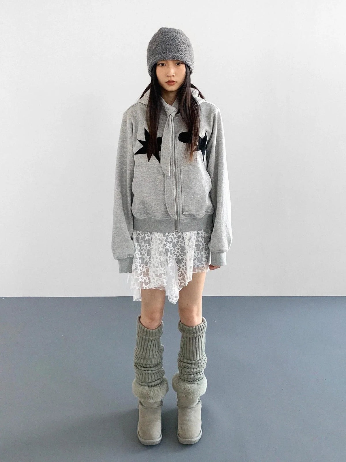 Geometric Patchwork Hooded Knit Sweatshirt