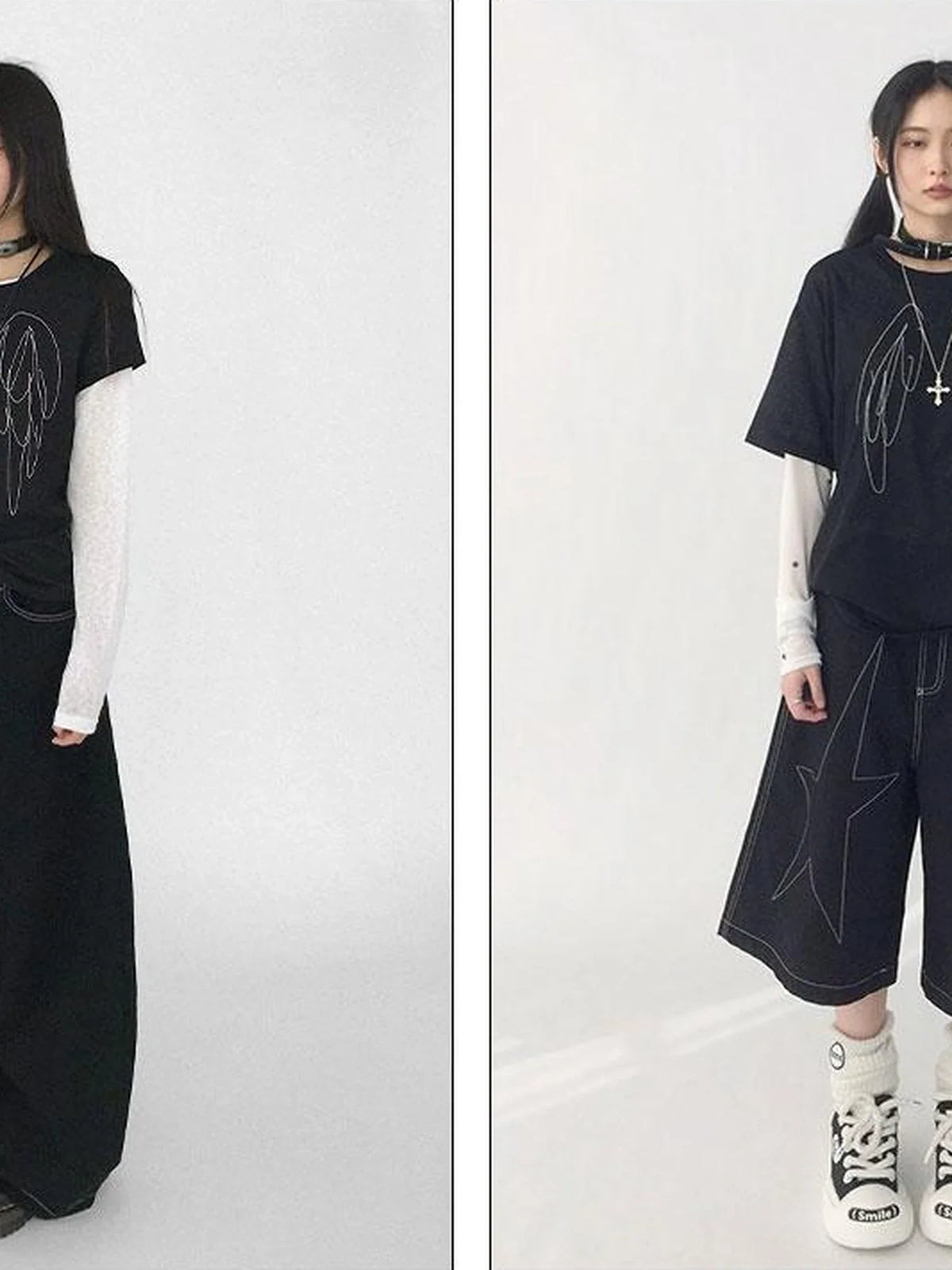 Wings Embroidered Y2K Print Layering Tee