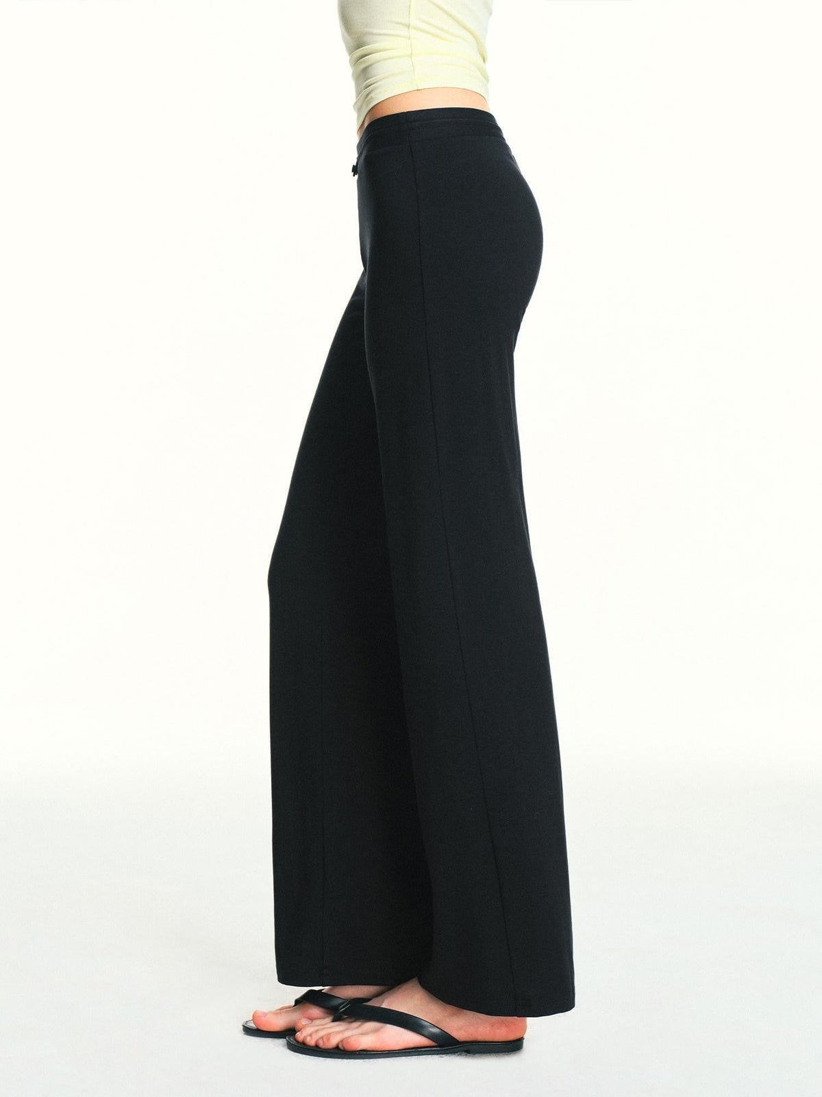Black Drawstring Mid Low Rise Detachable Stirrup Drapey Women'S Modal Yoga Pants