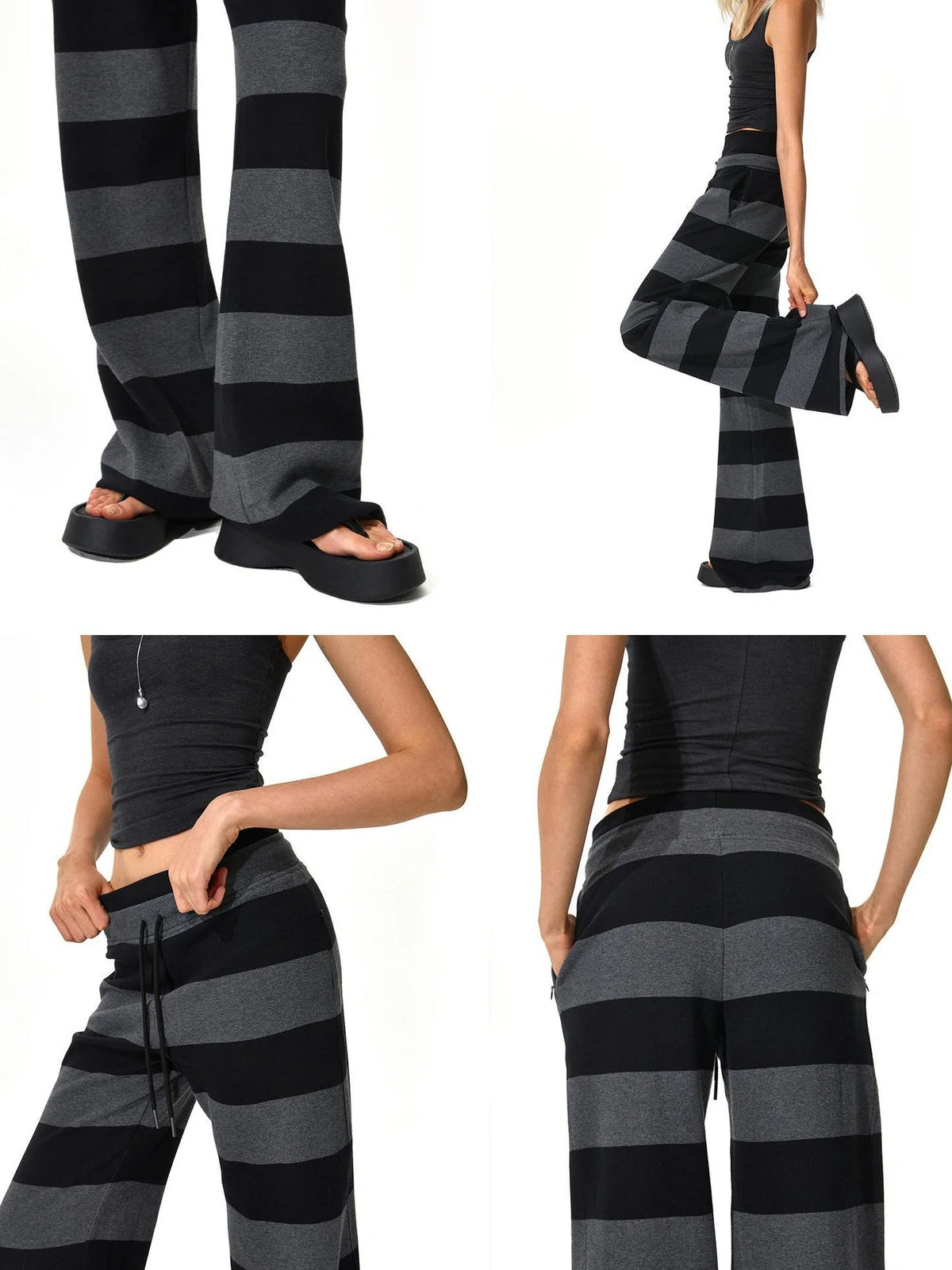 Black Gray Modal Drawstring Waistband Sweatpants
