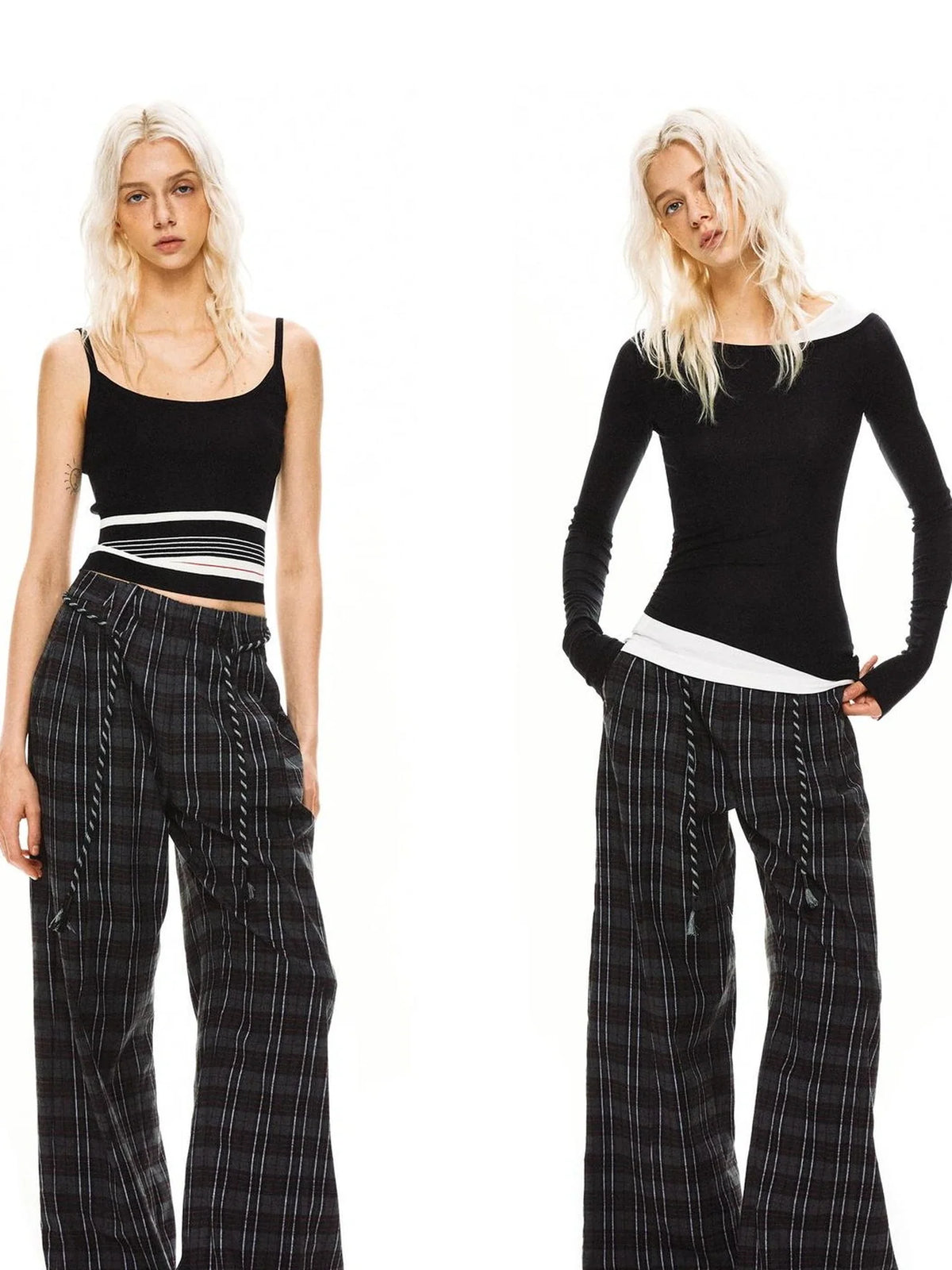Drawstring Black Red Plaid Pants