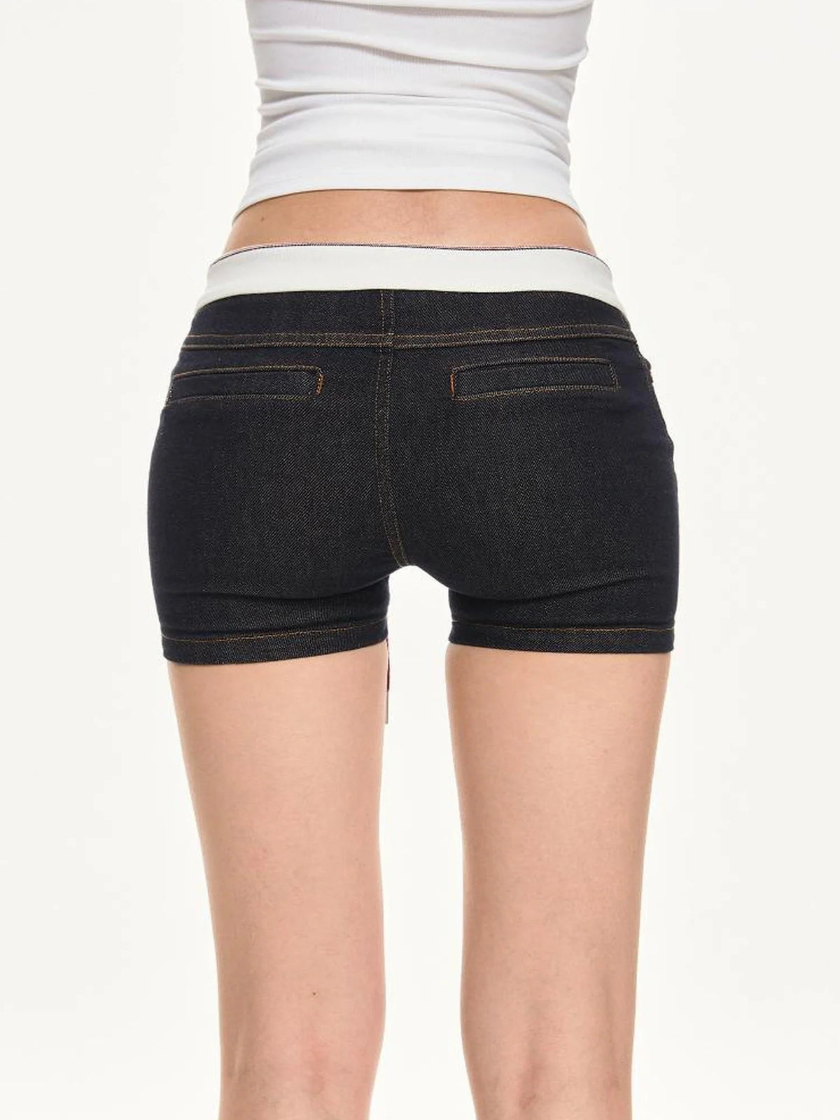 Two Tone Ribbed Denim Shorts