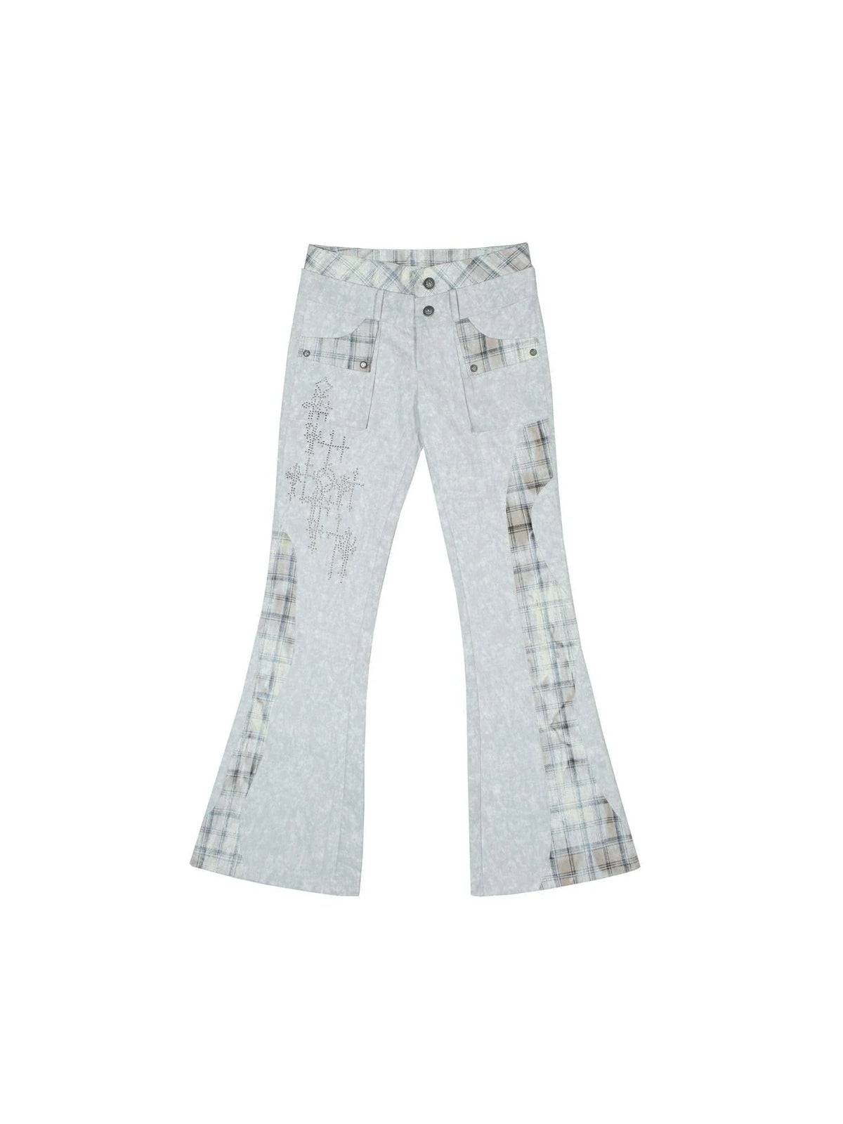 Dual Waist Diamond Punk Checkered Flared Pants Retro Gothic