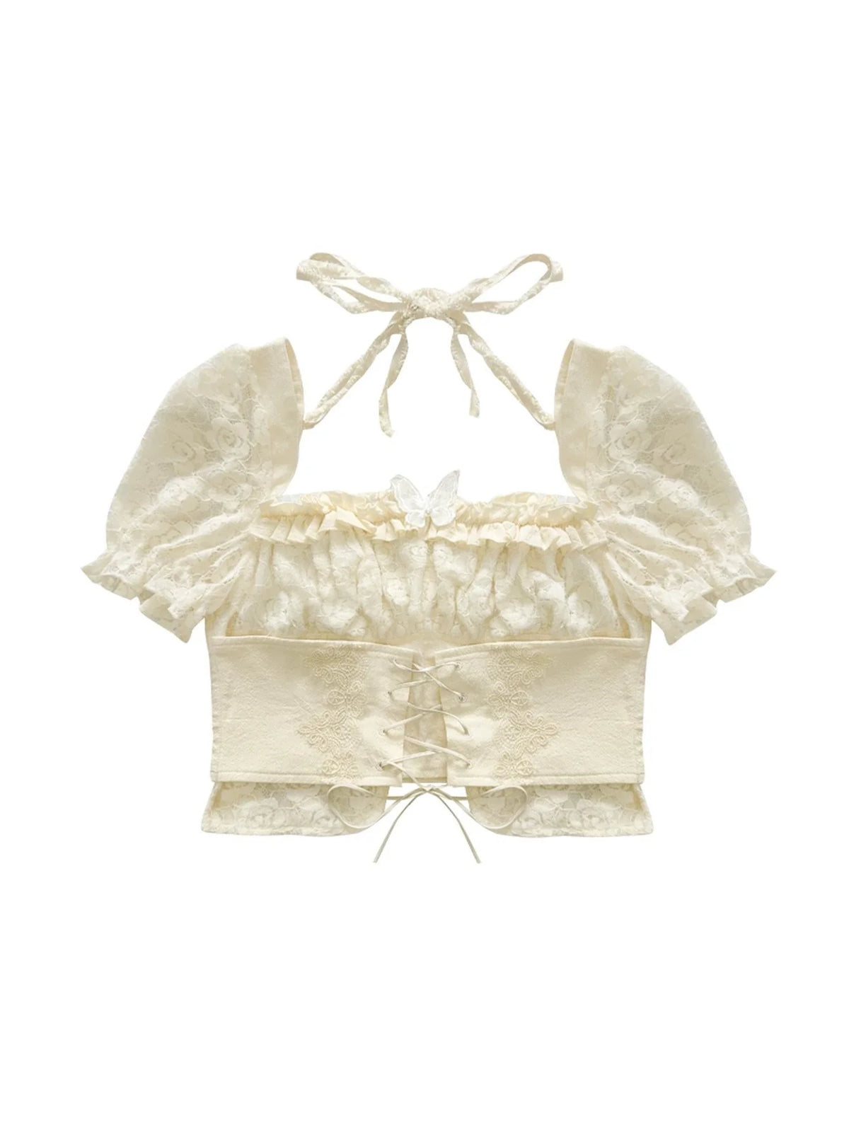 Lace Puff Sleeve Corset Top Sweet Spicy Feminine Design