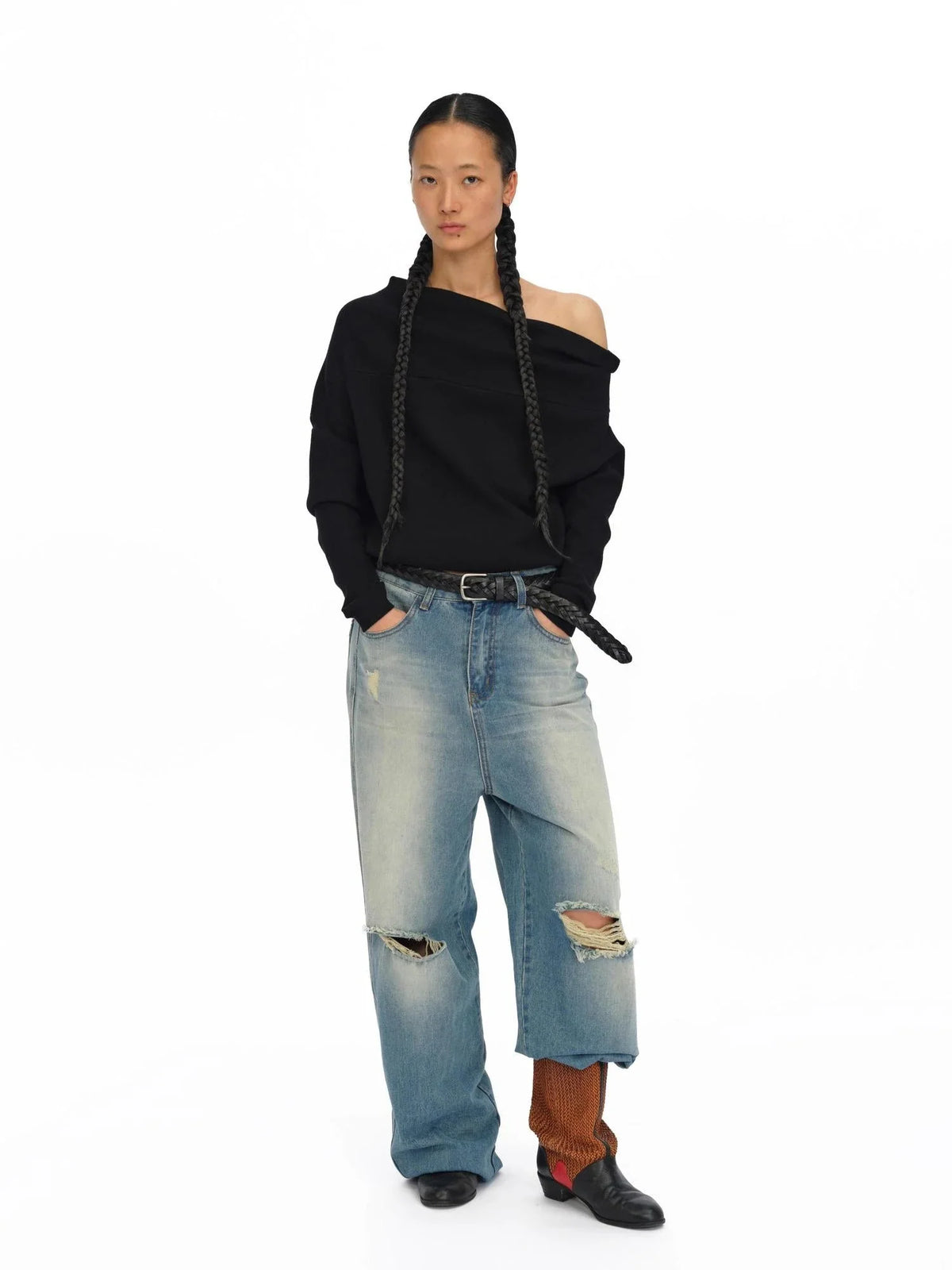 Soft Sculpted Draped Asymmetrical Knit Sweater